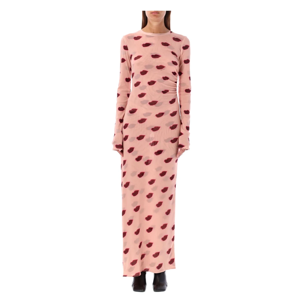 Stella McCartney Lips Print Maxi Klänning Dusty Rose Pink, Dam