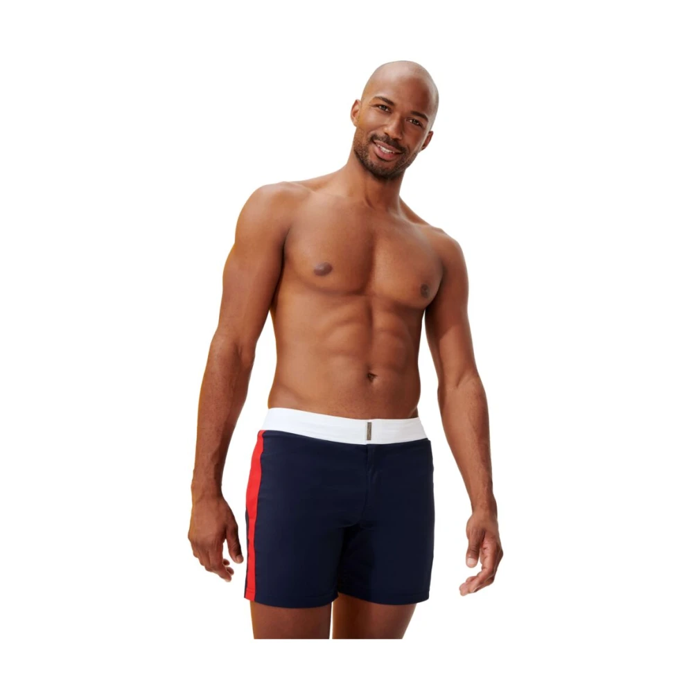 Vilebrequin Kleur blok stretch zwemshorts met platte taille voor heren Blue Heren