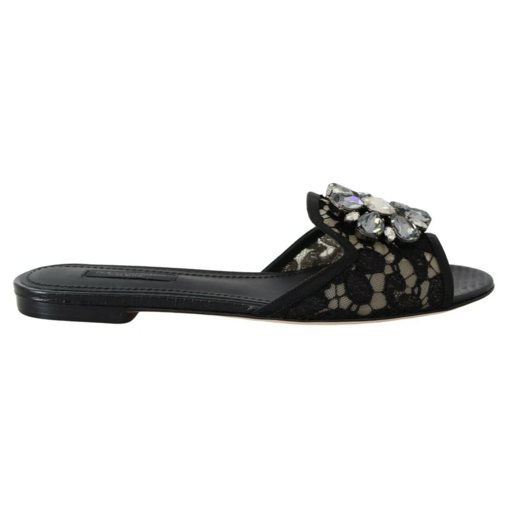 Dolce & Gabbana Women's Black Elegant Lace Mules With Floral Embellishment