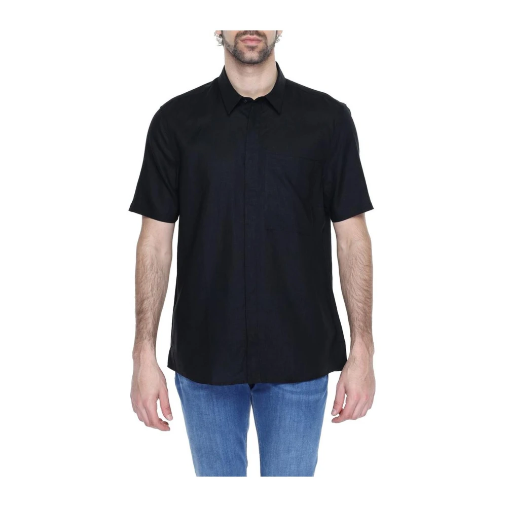 Antony Morato Zwarte Linnen Blend Korte Mouw Overhemd Black Heren