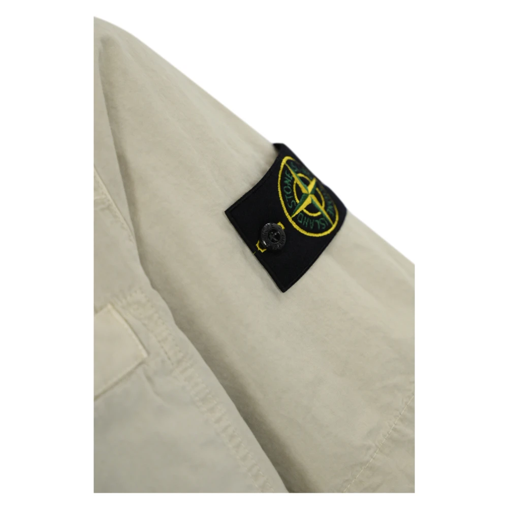 Stone Island Katoenen Twill Korte Mouw Overhemd Beige Heren