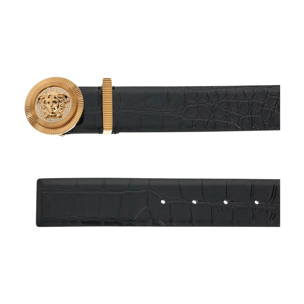 Versace Geëtst krokodillenleren riem met strass Black Heren