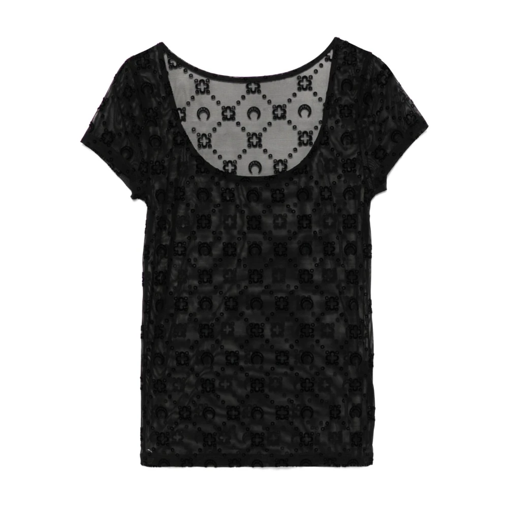 Marine Serre Zwarte Maanlogo Fluweel T-shirt Black Dames