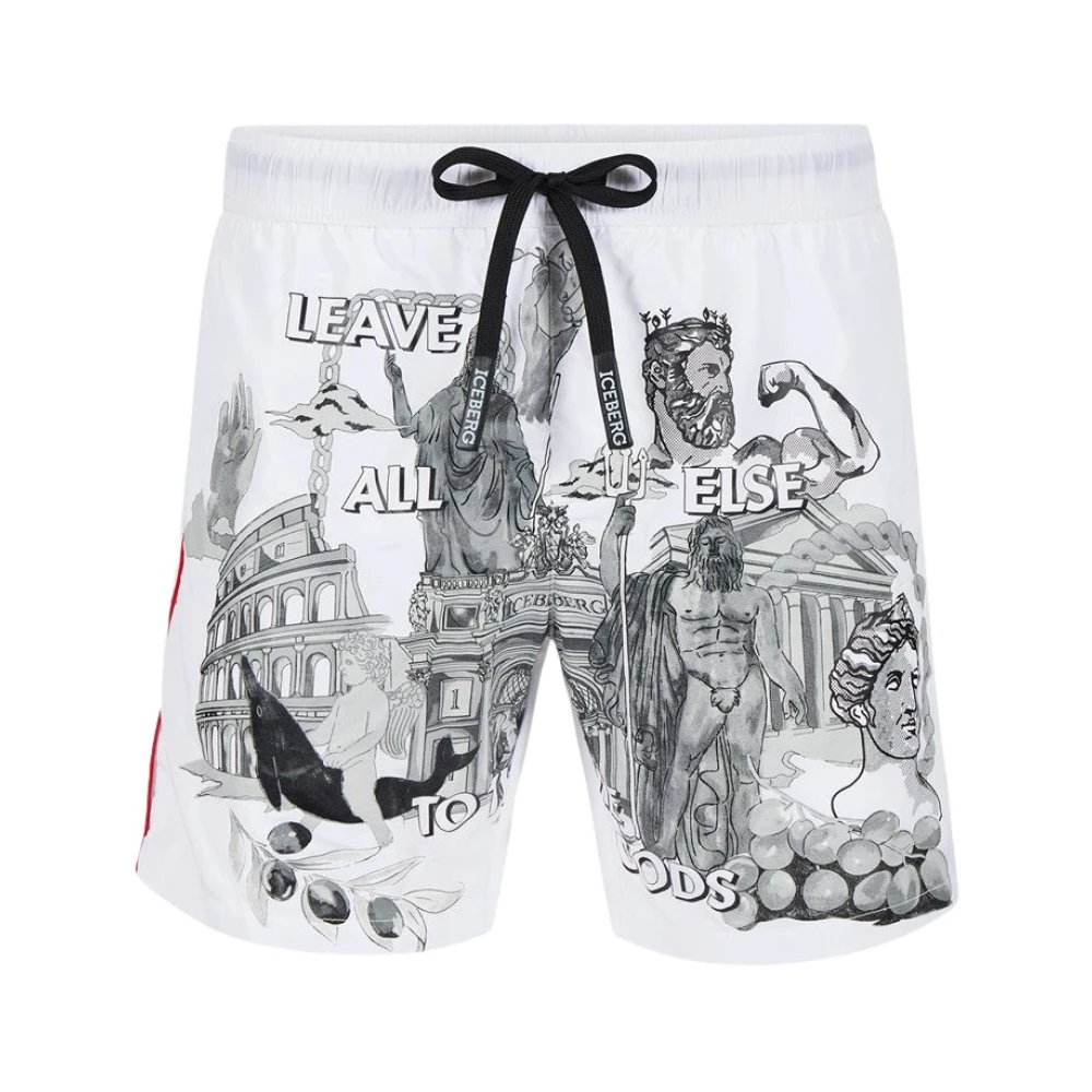 Iceberg Zwembroek met logo en Roma-print White Heren