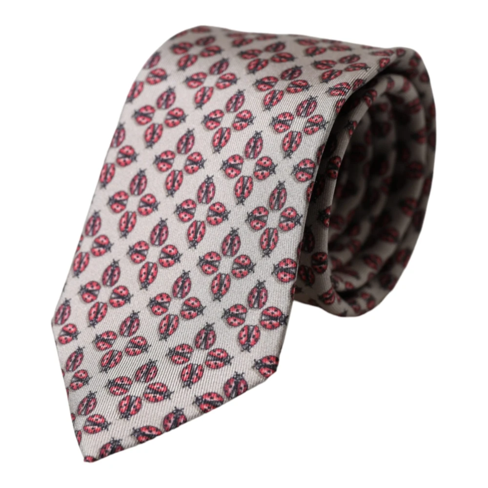 Dolce & Gabbana Beige Lieveheersbeestje Print Zijden Heren Stropdas Beige Heren