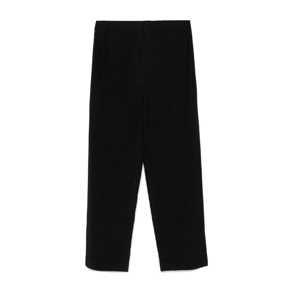 Issey Miyake Zwarte Plissé Broek met Elastische Tailleband Black Heren