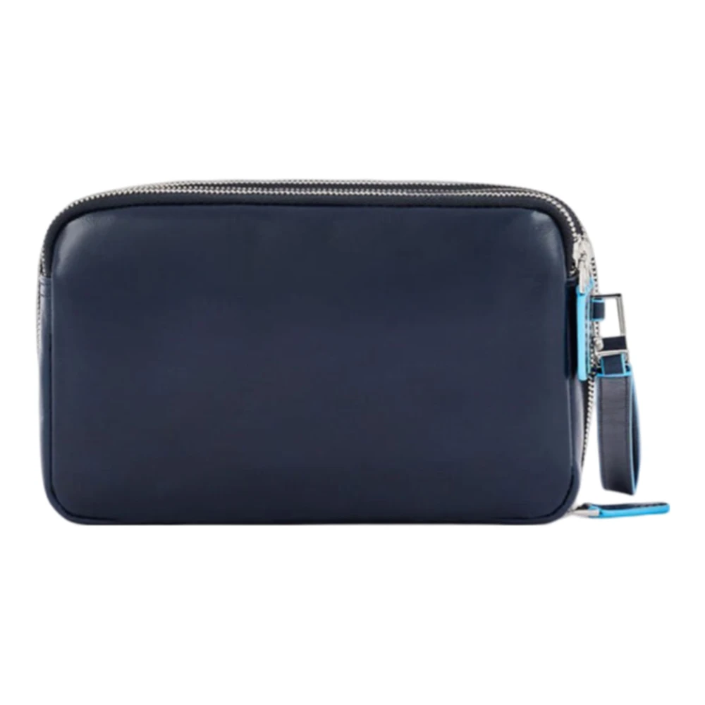 Piquadro Blauwe Leren Schoudertas met 3 Compartimenten Blue Heren