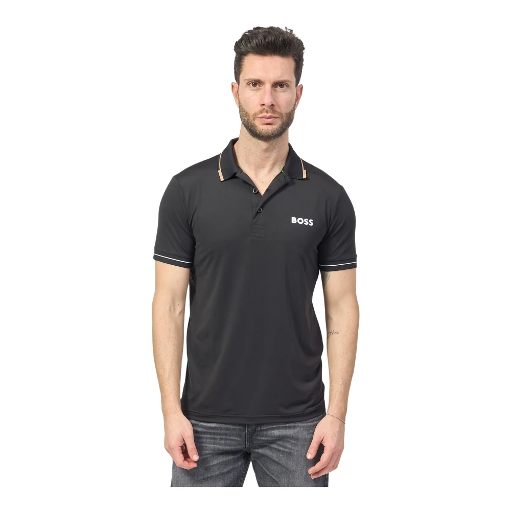 Hugo Boss Zwarte katoenen poloshirt met logo Black Heren
