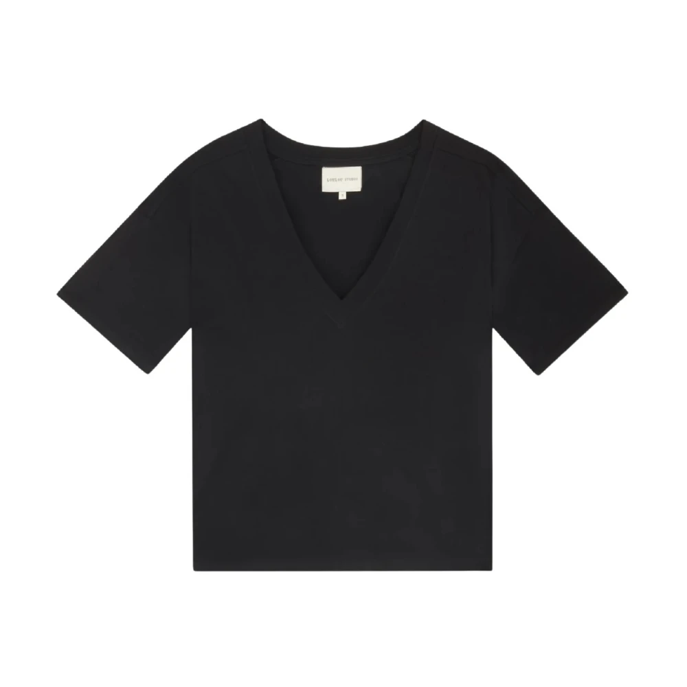Loulou Studio Women's Black Cotton V-Neck T-Shirt - T-Shirts - S - Tops