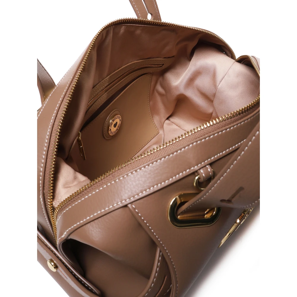 Love Moschino Taupe Leren Schoudertas met Zakken Beige Dames