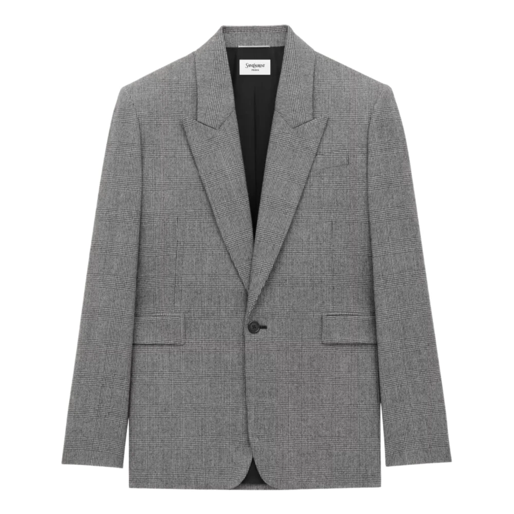 Saint Laurent Hombre Gris - Chaqueta De Franela De Lana Príncipe De Gales - Suits - M