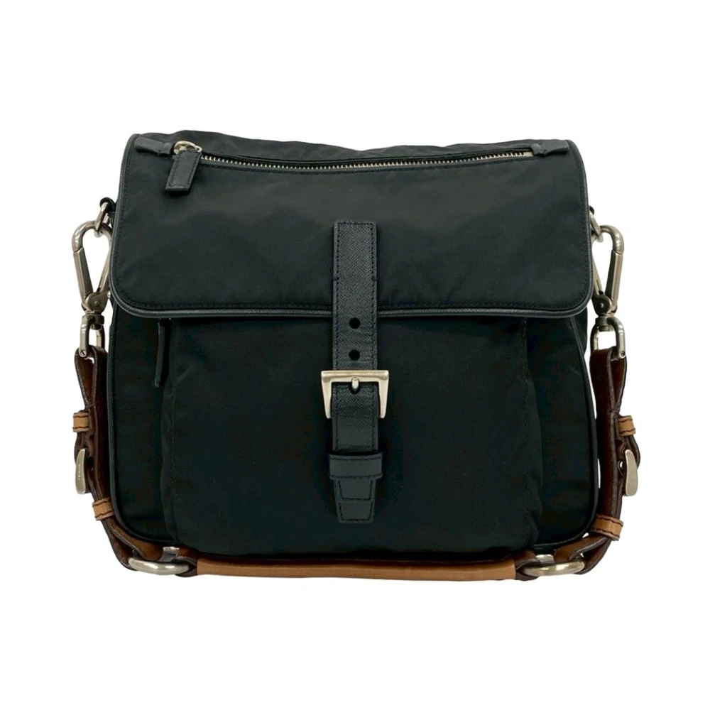 Prada Vintage Women's Black Pre-Owned Buckle Detail Shoulder Bag