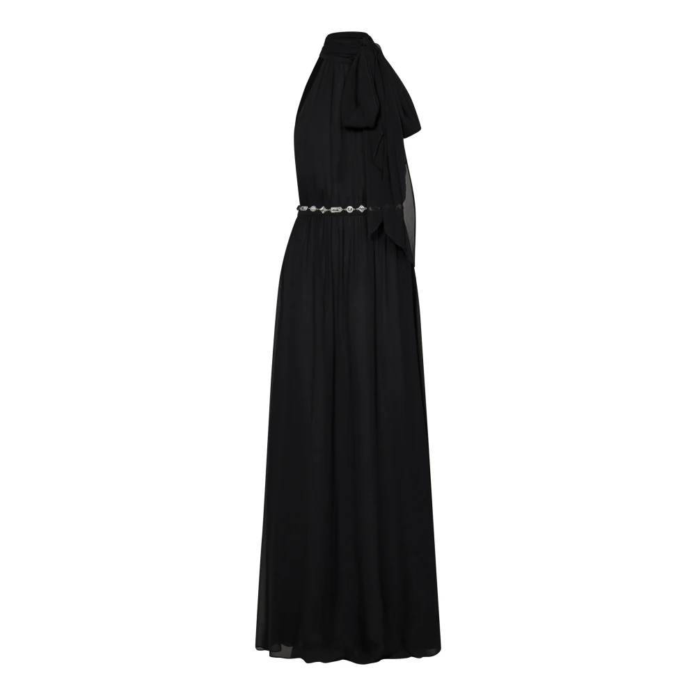 Max Mara Elegante Zwarte Zijden Georgette Lange Jurk Black Dames
