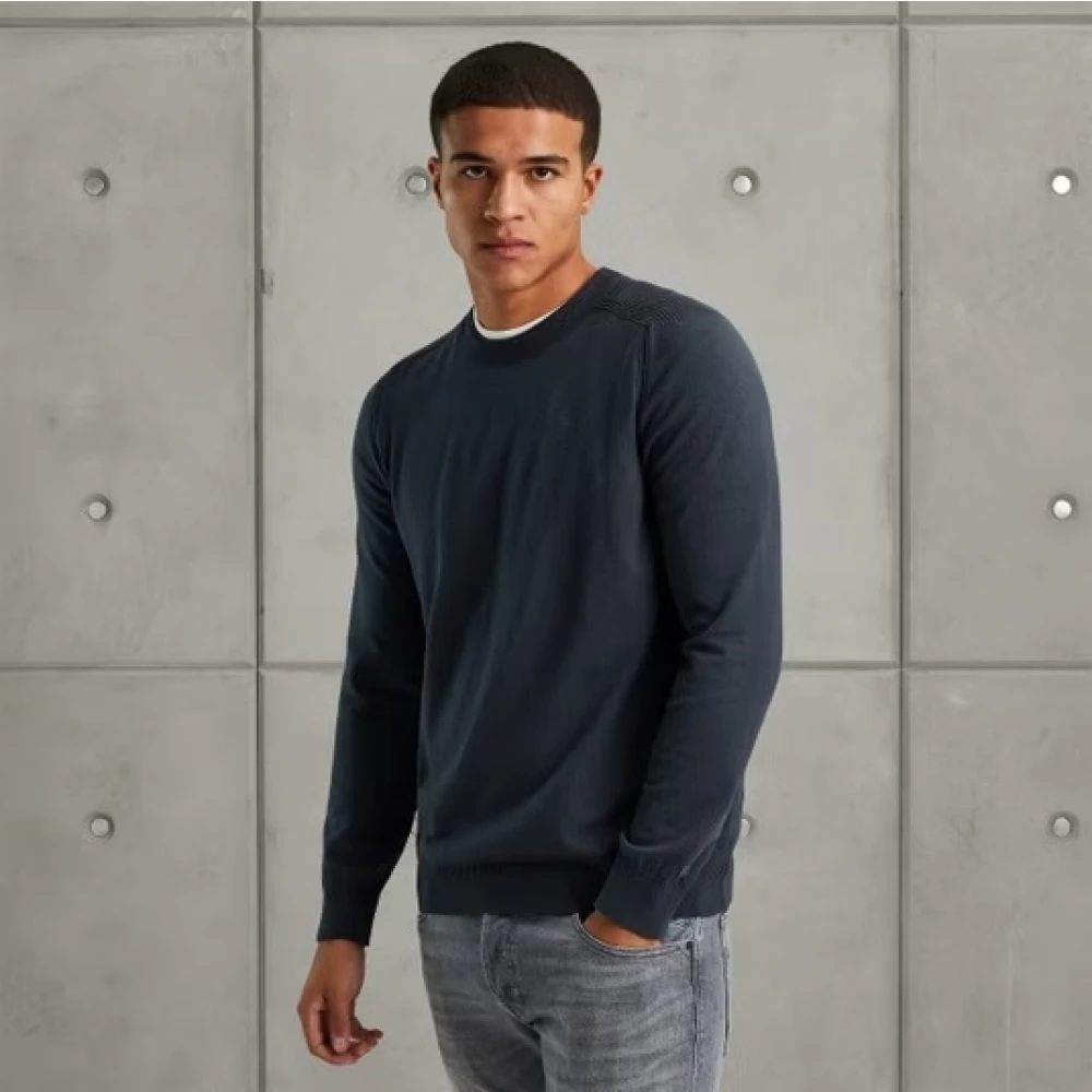 Cast Iron Essentiële Katoen Stretch Crewneck Sweater Blue Heren