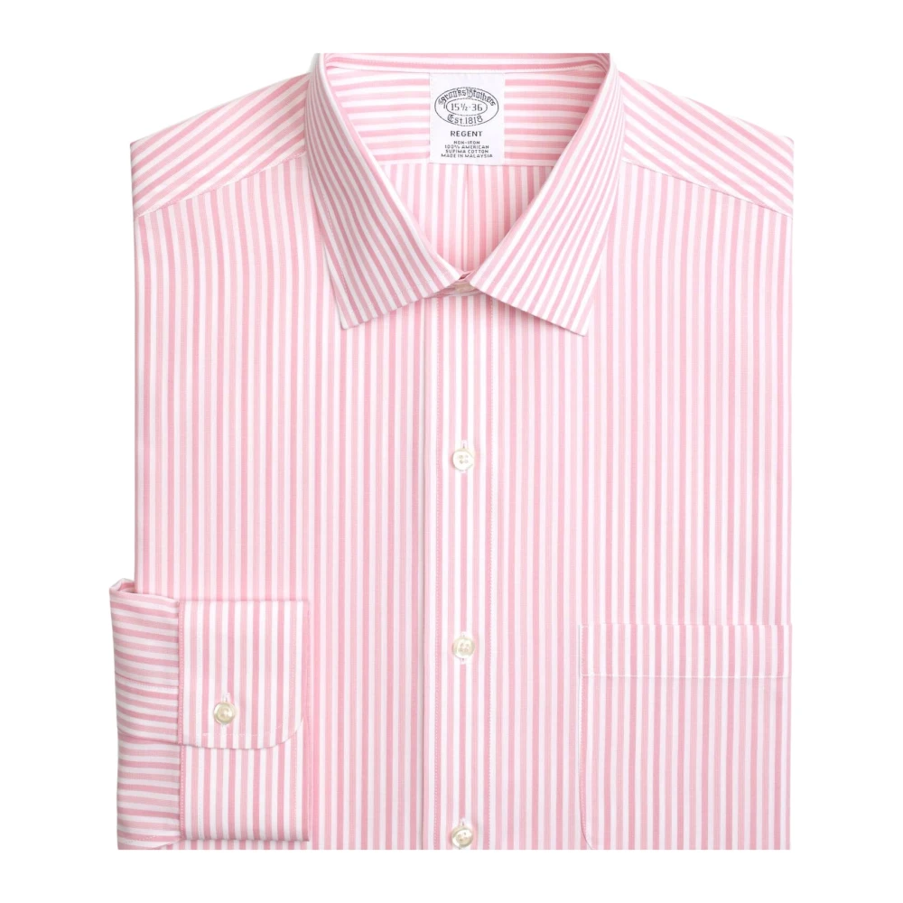 Brooks Brothers Regent regelbundet passande icke-järnklänningskjorta, Oxford Stretch, Ainsley Collar-Check Pink, Herr