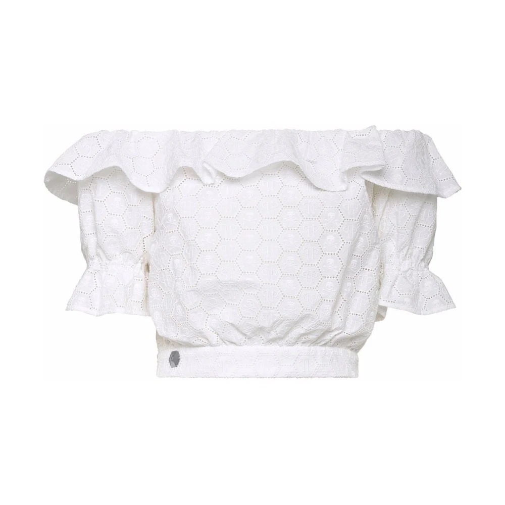 Philipp Plein Kvinno Vit Blusar & Skjortor Dam, L, Bomull, Bomullsblus