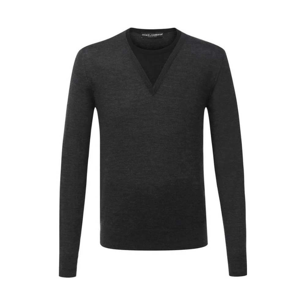 Dolce & Gabbana Men's Gray V-Neck Knitwear,, Wool Crew Neck Jumper 2XL