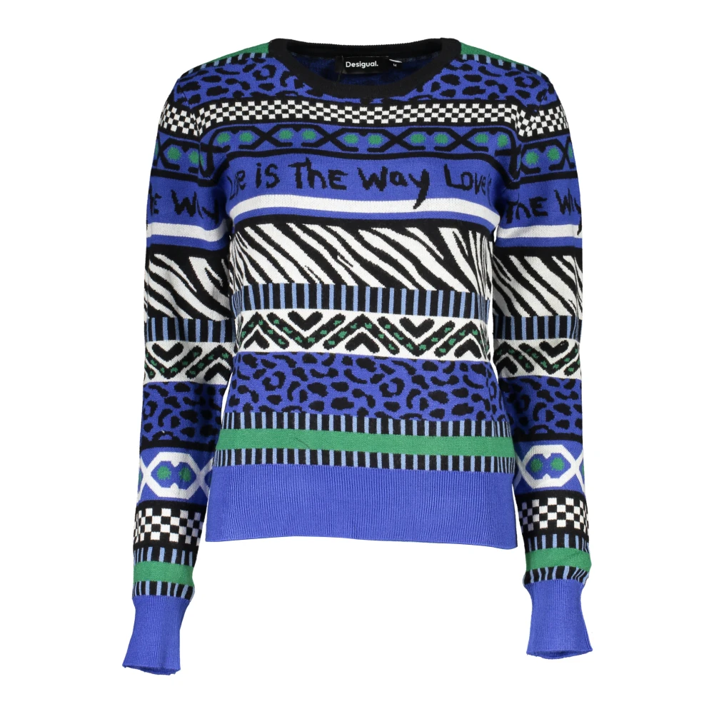 Desigual Women's Multicolor Round-Neck Knitwear, L, Long-Sleeved Jumper