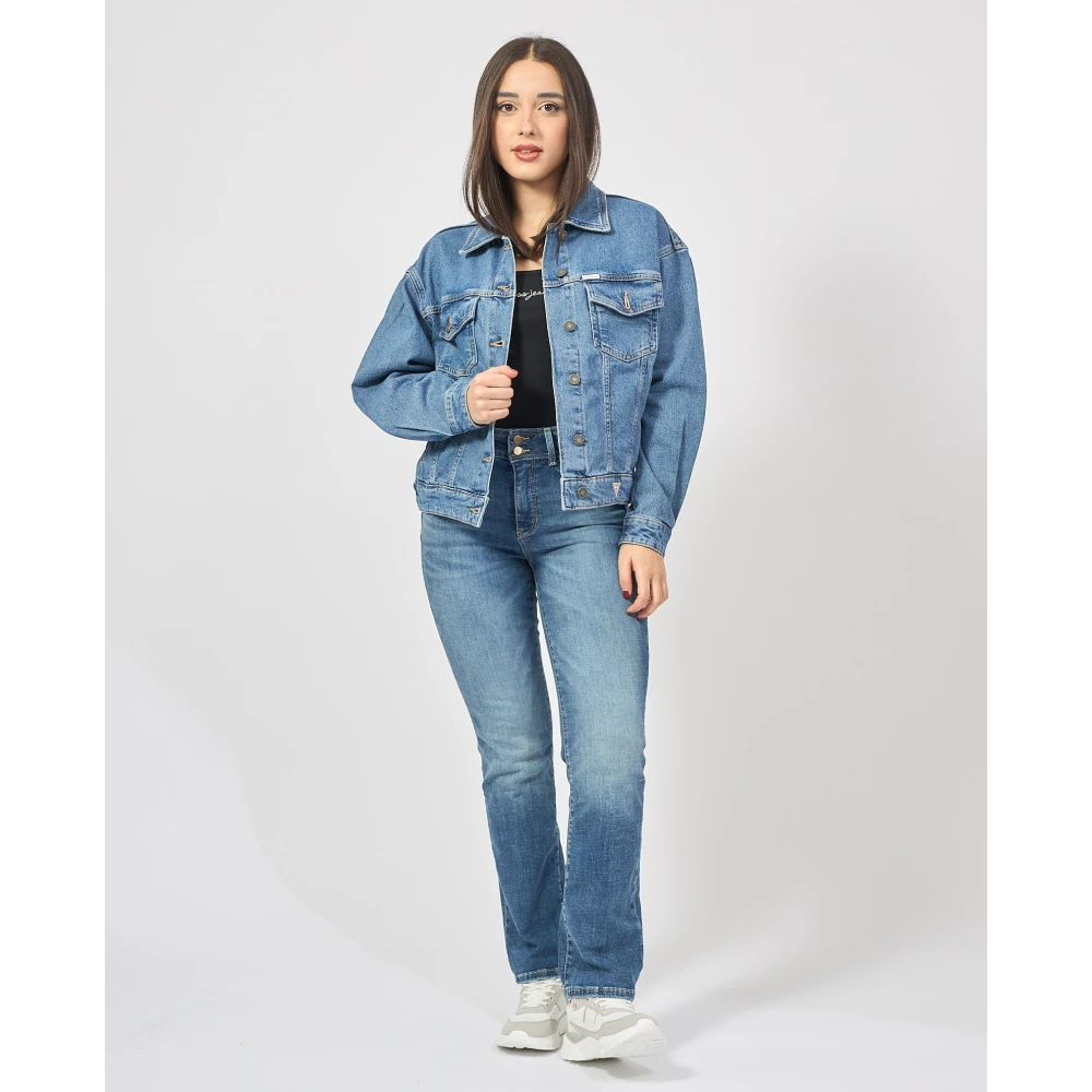 Guess Blauwe Denim Trucker Jack met Oversized Pasvorm Blue Dames