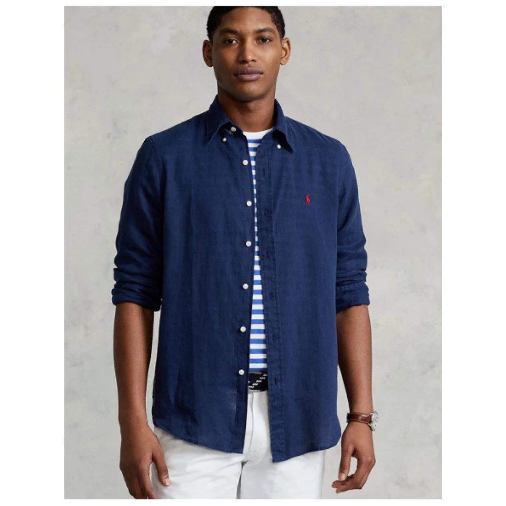 Polo Ralph Lauren Slim Fit Linnen Overhemd Blue Heren