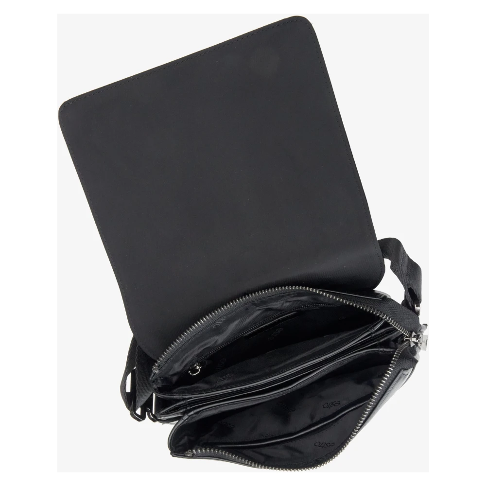 Estro Heren Kleine Zwarte Messenger Schouder Tas gemaakt van Echt Leer Er00114152 Black Heren