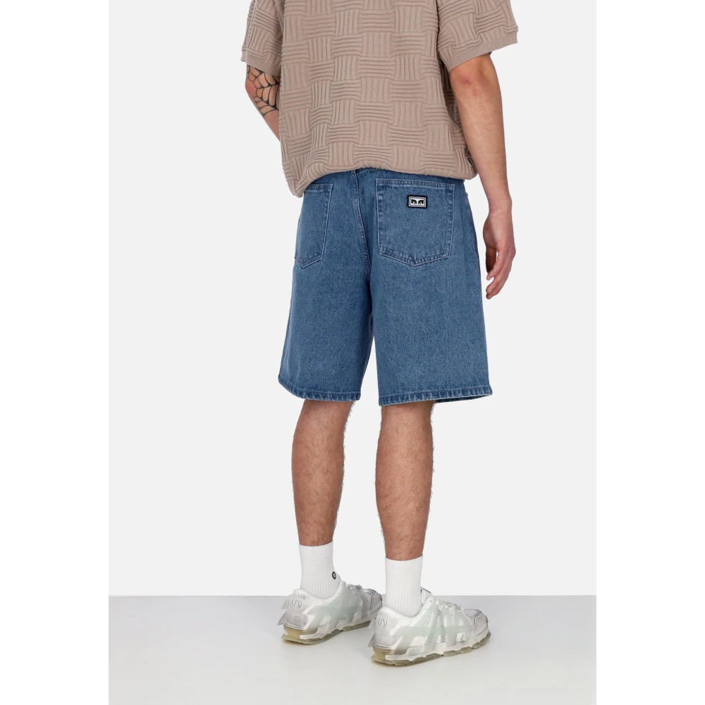 Obey Baggy Denim Shorts Licht Indigo Blue Heren