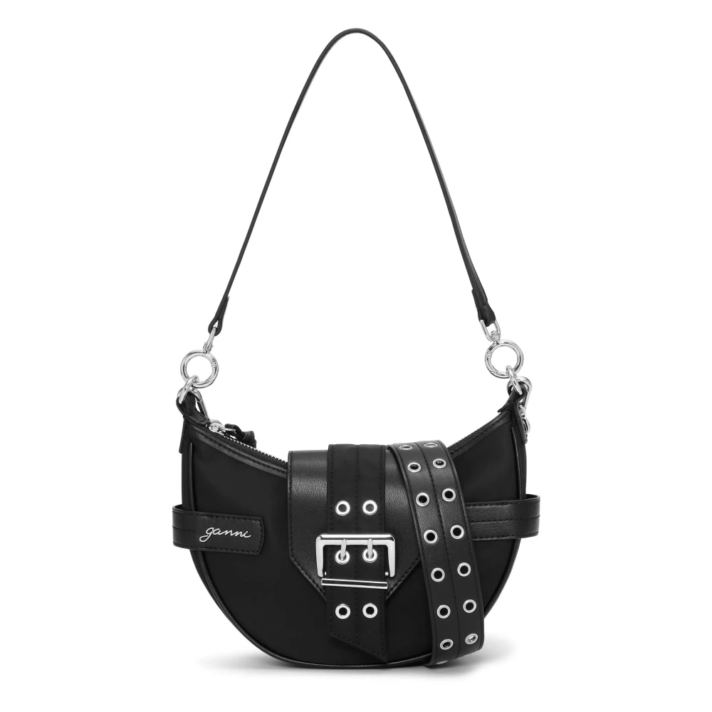 Ganni Zwarte Schoudertas met Ritssluiting Black Dames