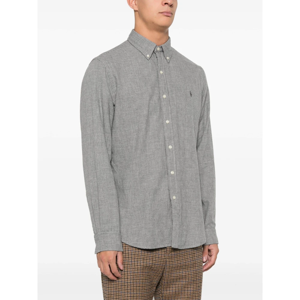 Polo Ralph Lauren Geborduurd Katoenen Overhemd Aangepaste pasvorm Gray Heren