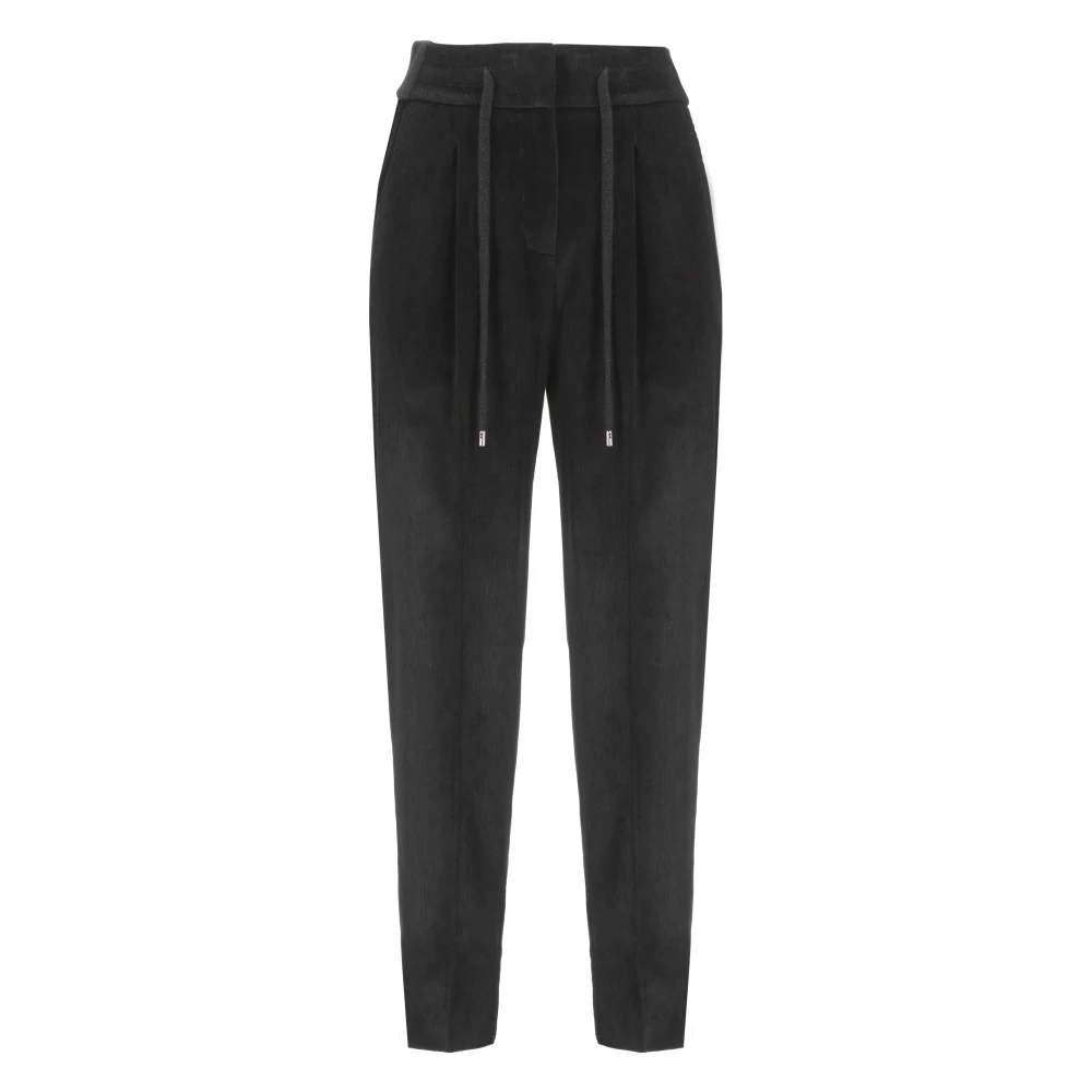PESERICO Zwarte Geribbelde Broek met Elastische Taille Black Dames