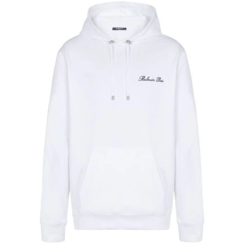 Balmain Geborduurde Logo Hoodie in Wit White Heren