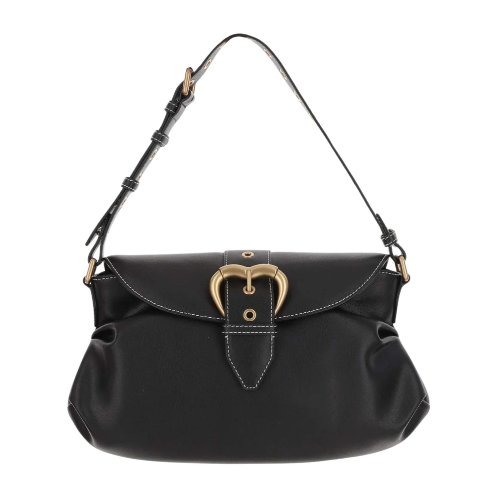 pinko Leren schoudertas met hartgesp Black Dames