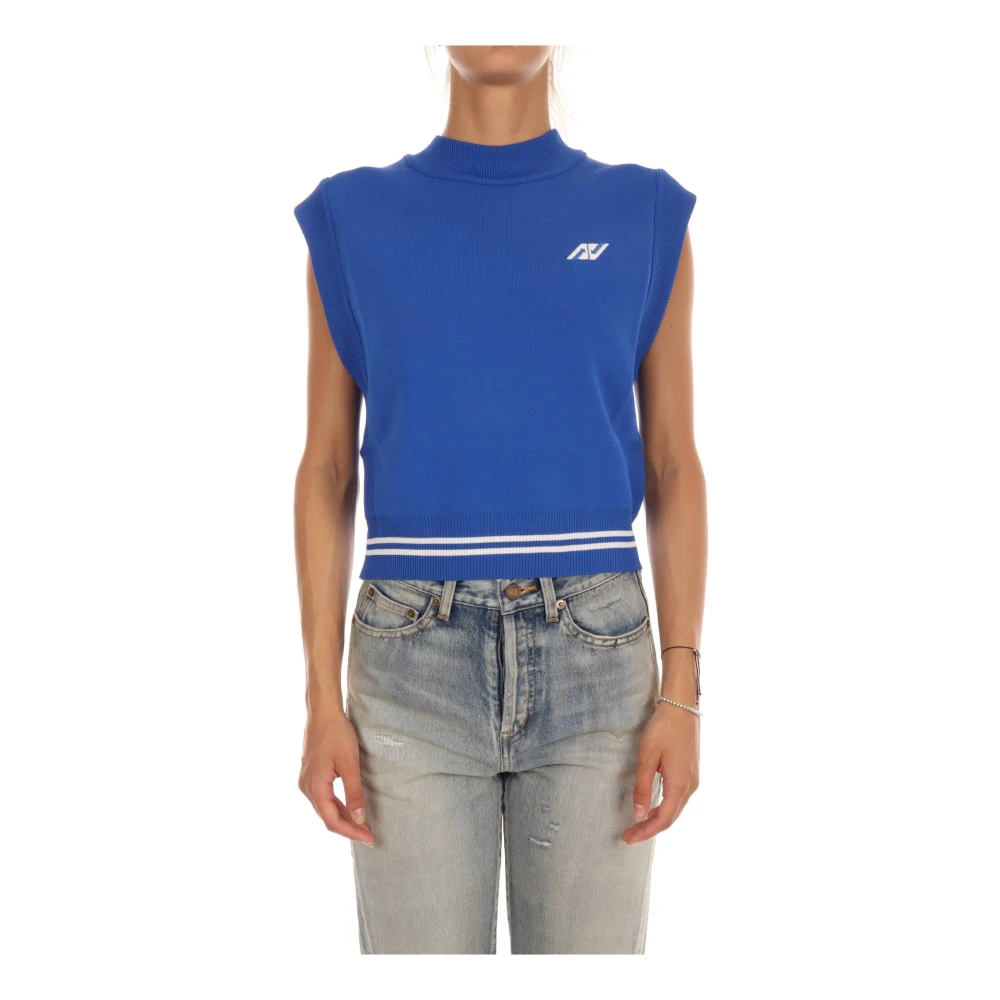 Autry Women's Blue Round-Neck Knitwear, M, Striped Sleeveless Knitwear Gilet