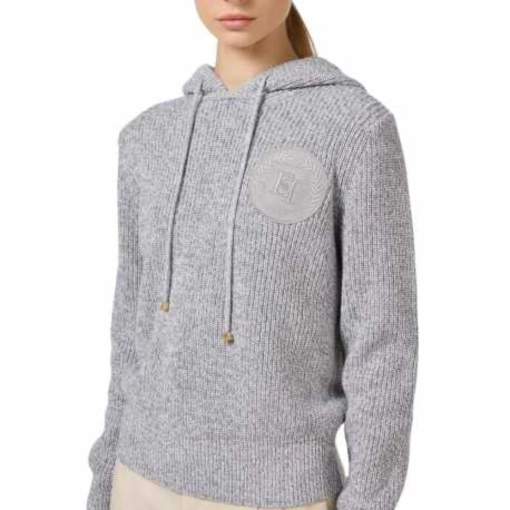 Elisabetta Franchi Parel Grijs Hoodie met Logo Patch Gray Dames