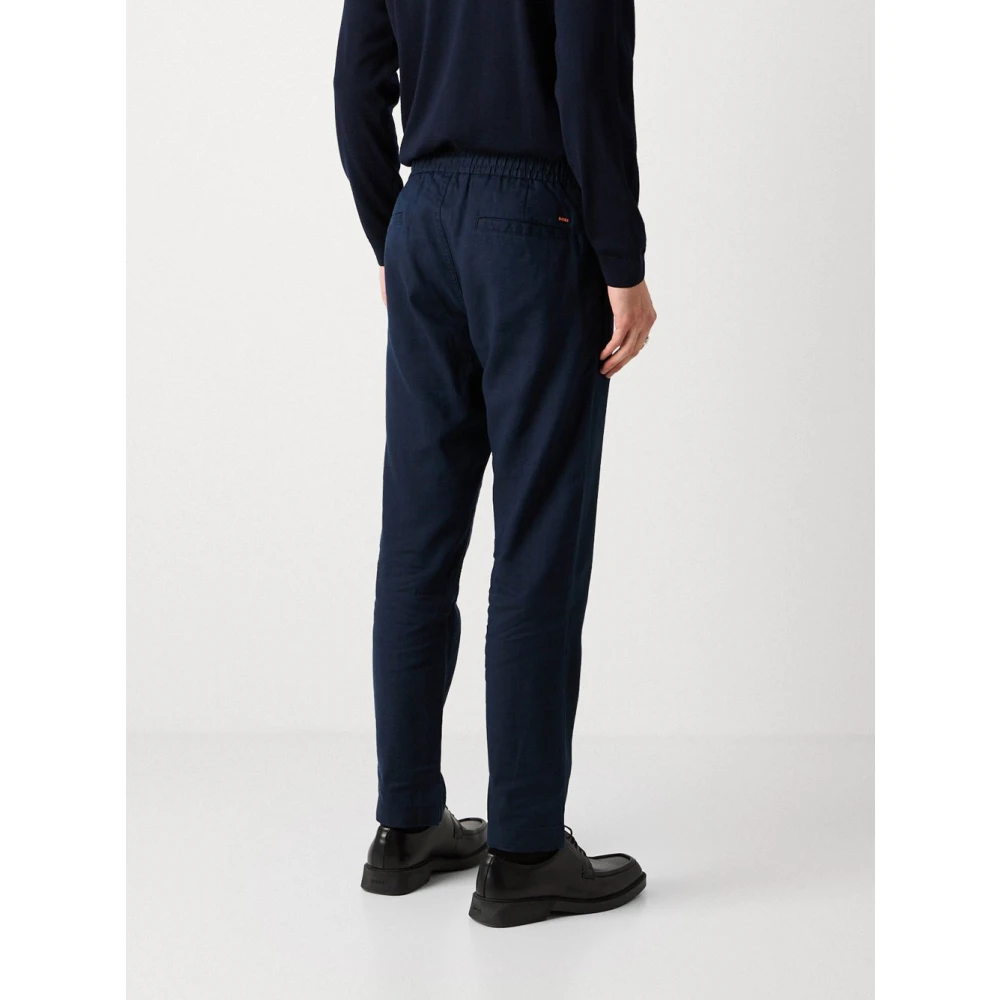 Hugo Boss Blauwe Linnen Jogger Broek Blue Heren