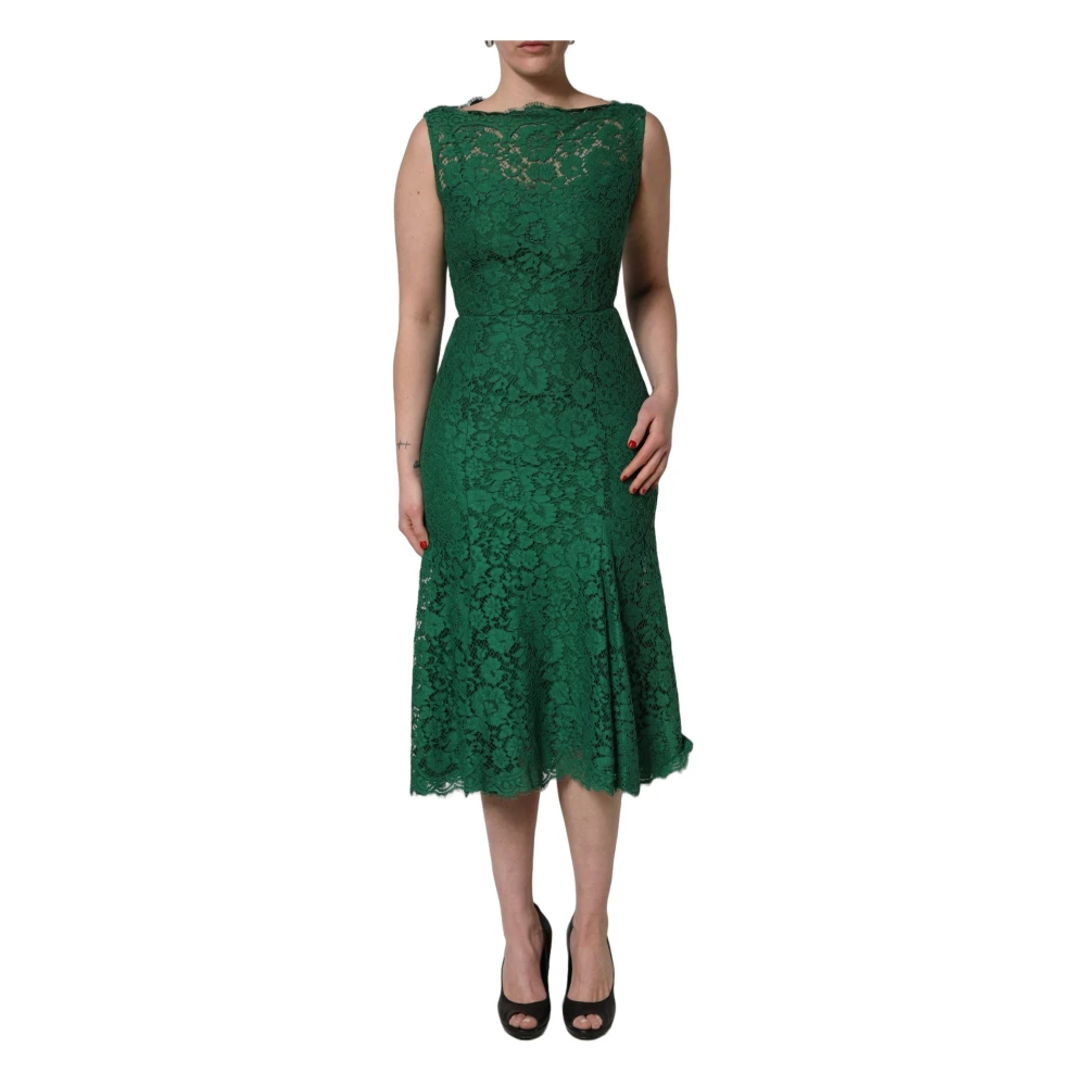 Dolce & Gabbana Women's Green Midi Dresses, S, Floral Lace Midi Dress
