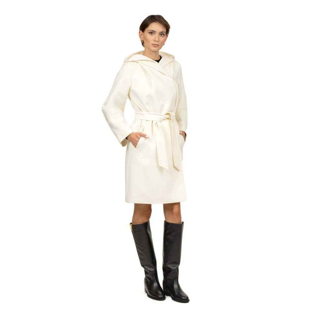 Max Mara Studio Witte Wol Korte Hoodie Jas White Dames