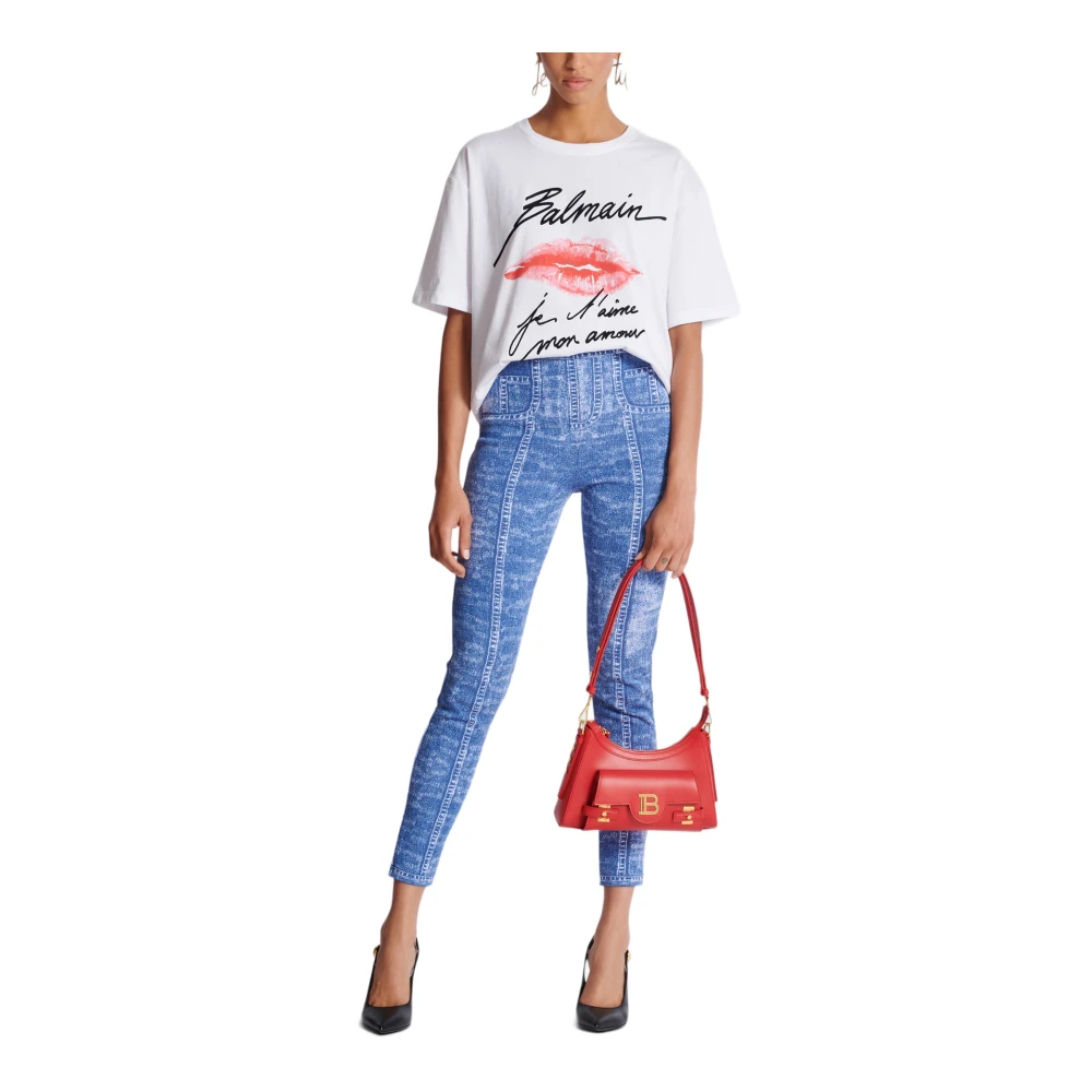 Balmain T-shirt met kusprint en korte mouwen White Dames