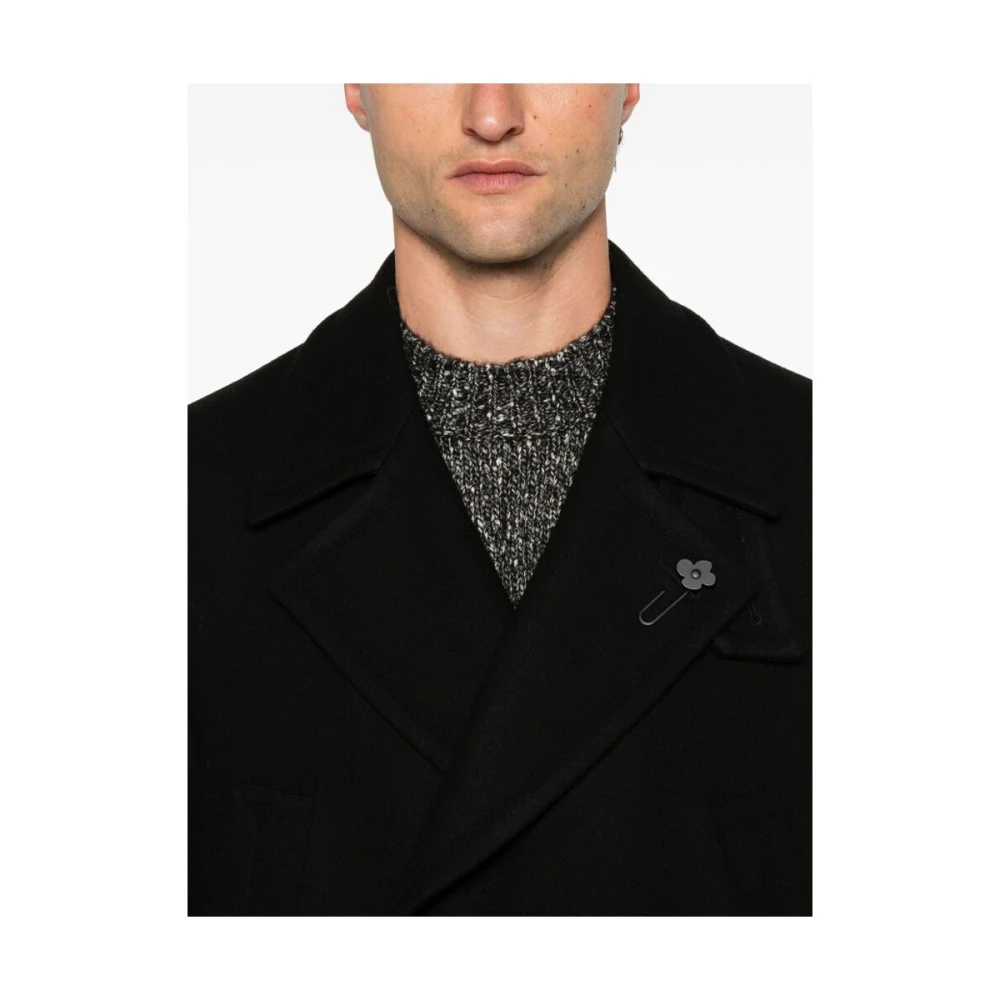 Lardini Zwarte Wollen Blend Double-Breasted Jas Black Heren