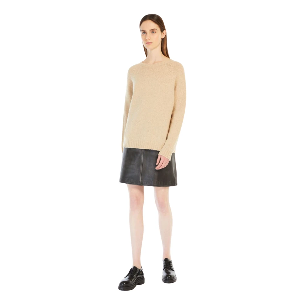 Max Mara Weekend Zachte Alpaca Katoen Crewneck Sweater Beige Dames