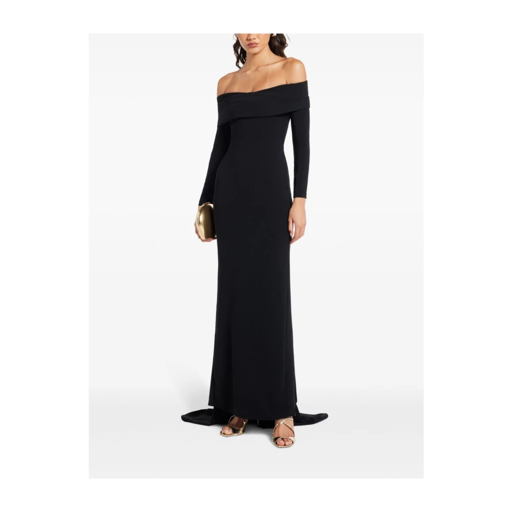 Solace London Zwarte Off-Shoulder Jurk Tot Op De Grond Black Dames
