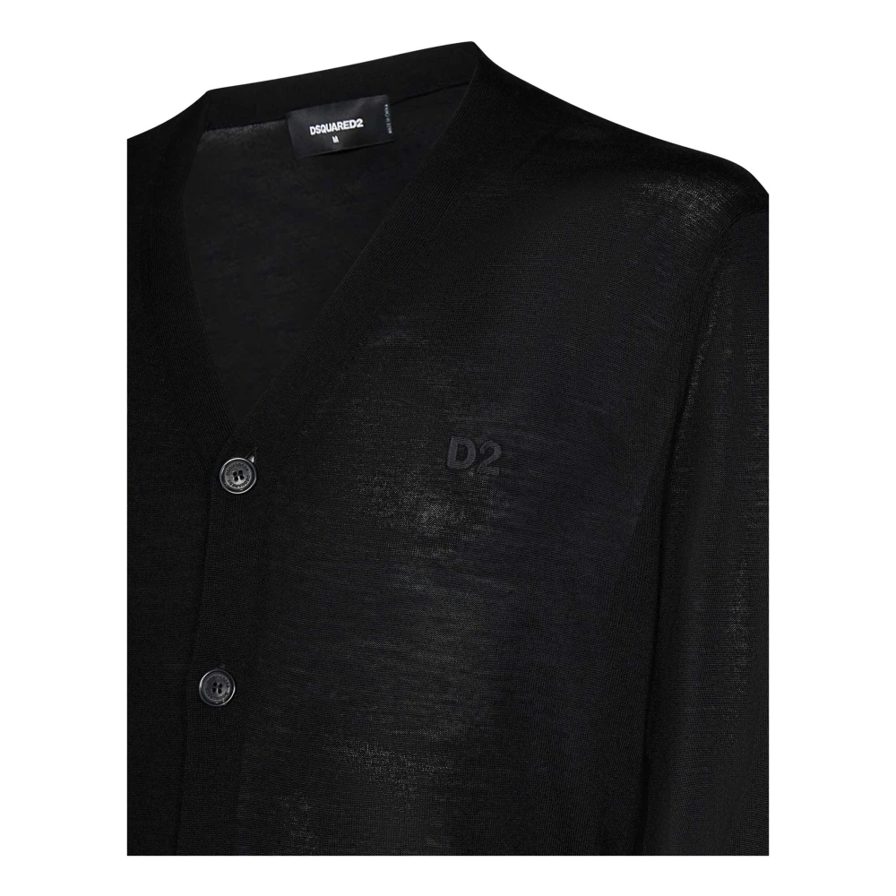 Dsquared2 Zwarte V-hals Wol Vest Gebreide Kleding Black Heren