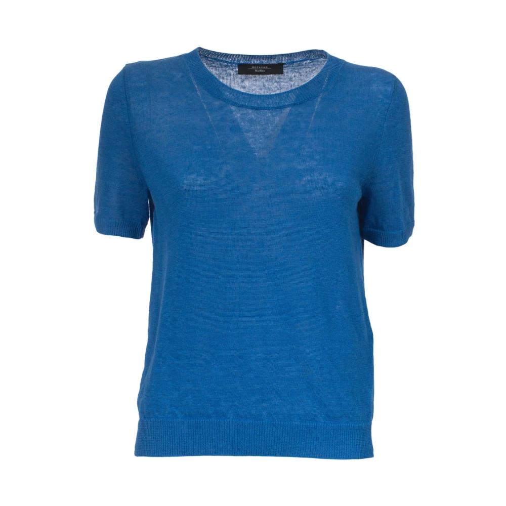 Max Mara Weekend Zacht Linnen Gebreid Rib T-Shirt Blue Dames