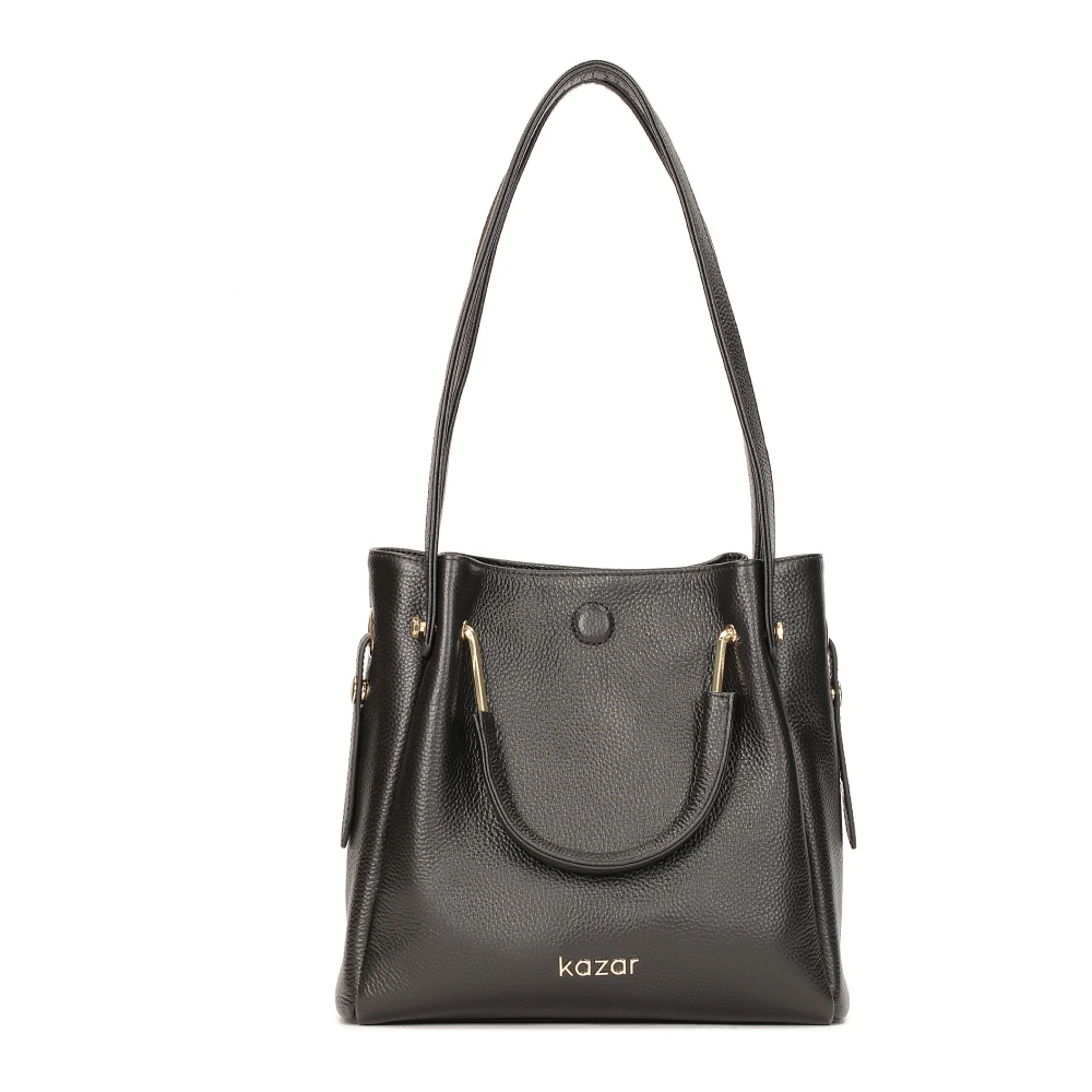 Kazar Leren handtas met metalen handvatten Black Dames
