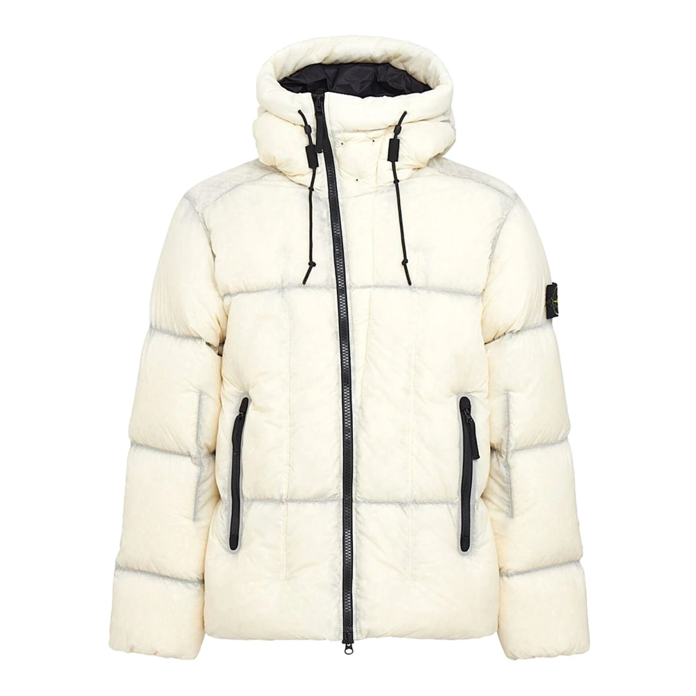 Stone Island White Winter Jackets, Male, M, Giubbino