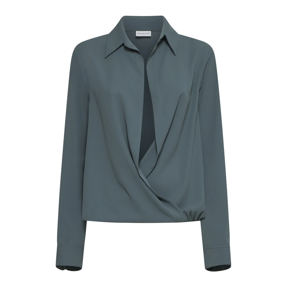Dries Van Noten Salie Groene Gedrapeerde Wrap Shirt Green Dames