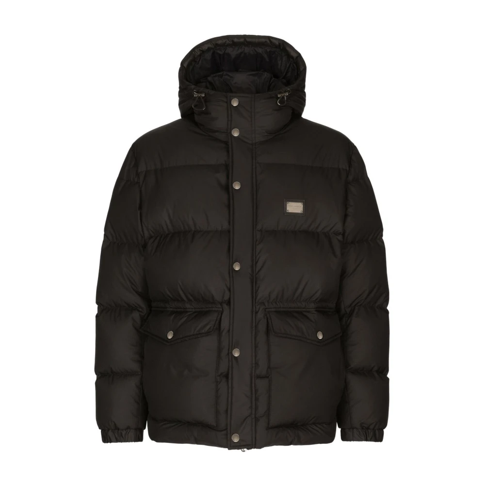 Svart Hette Puffer Frakk Essential