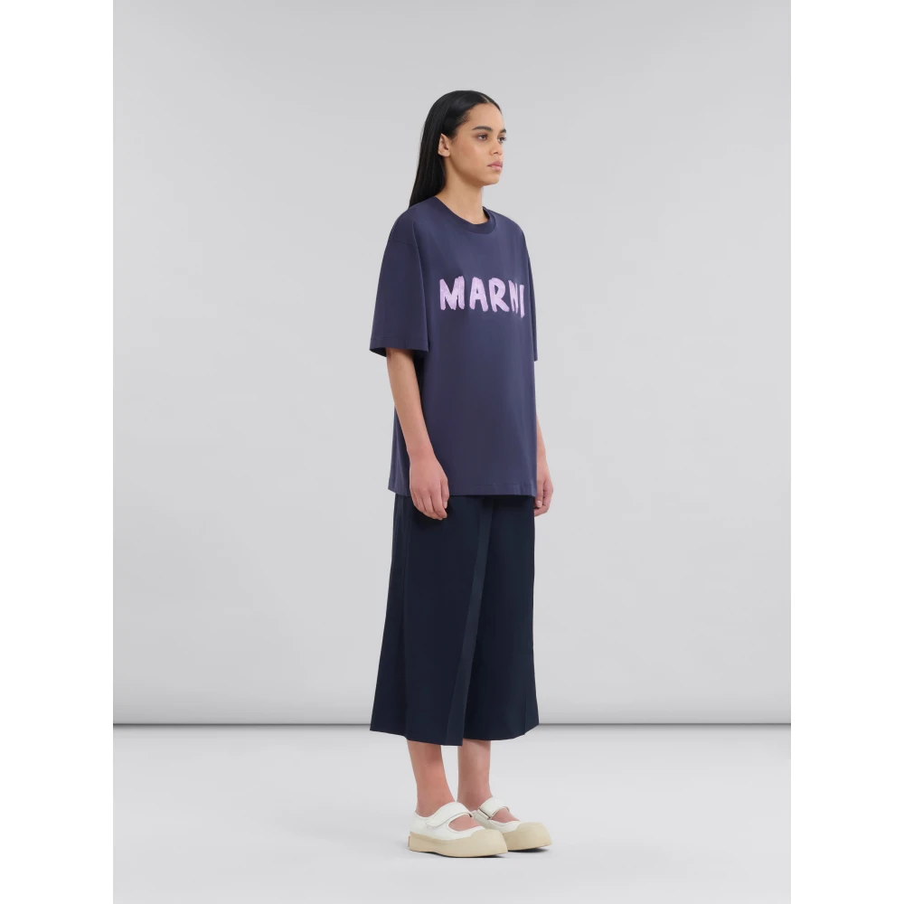 Marni katoenen t-shirt met logo Blue Dames