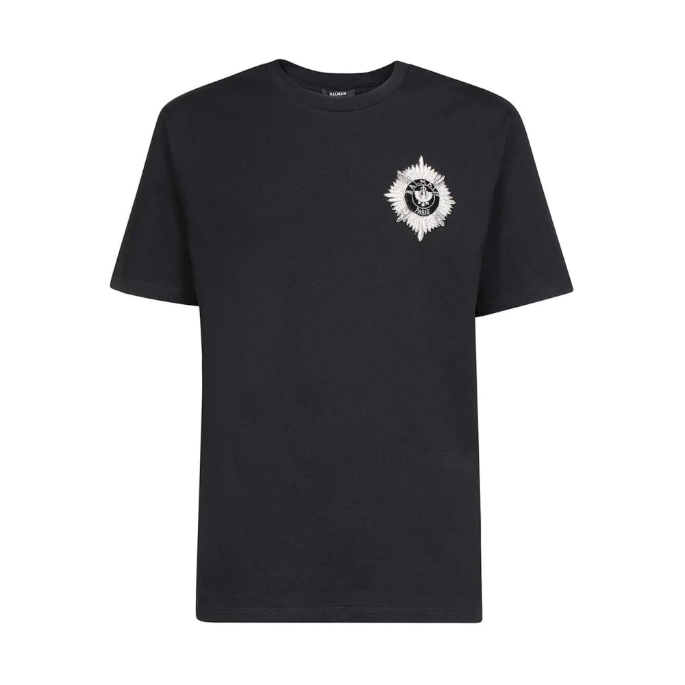 Balmain Geborduurd katoenen T-shirt Black Heren