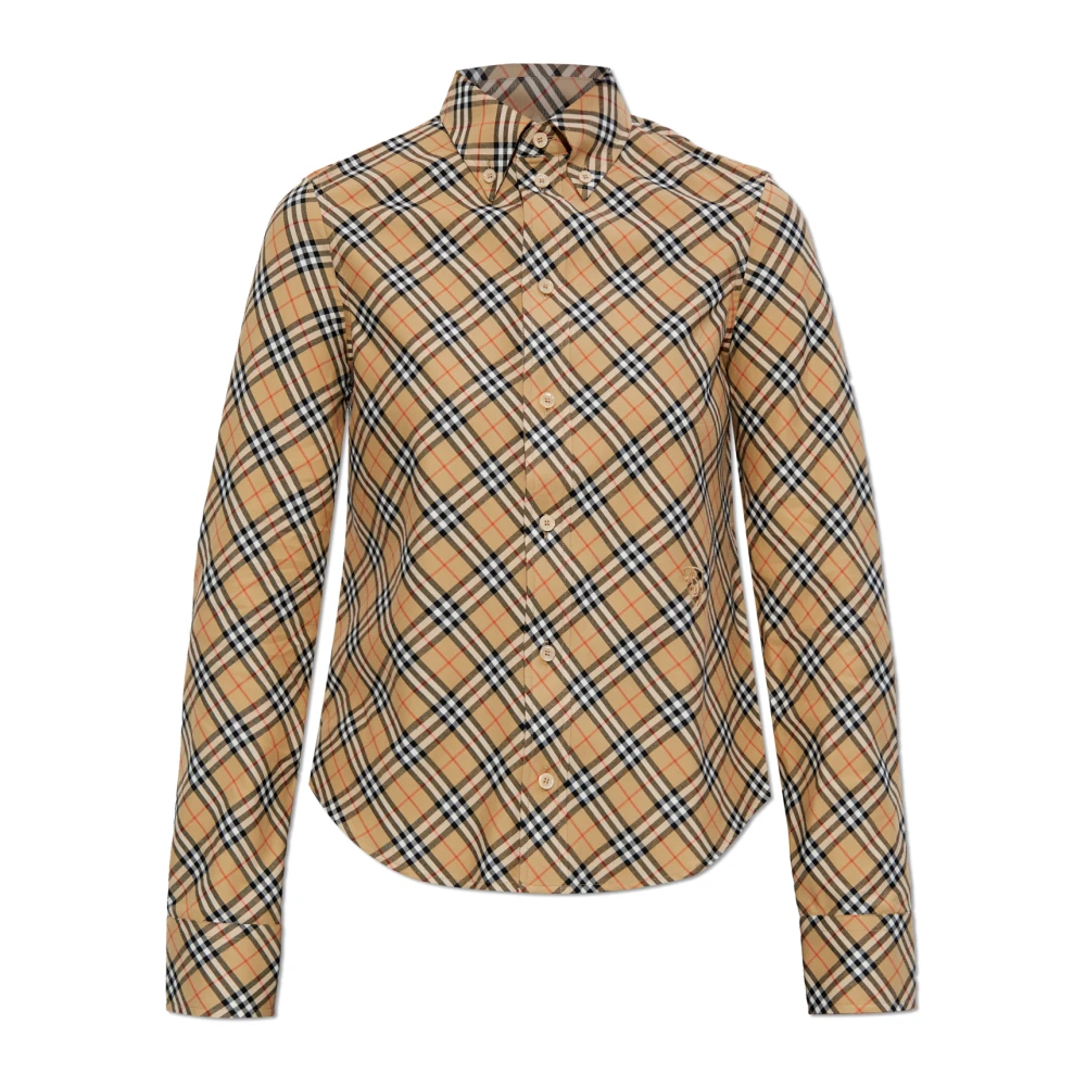 Burberry Women's Beige Shirts, M, Check-Pattern Cotton Shirt