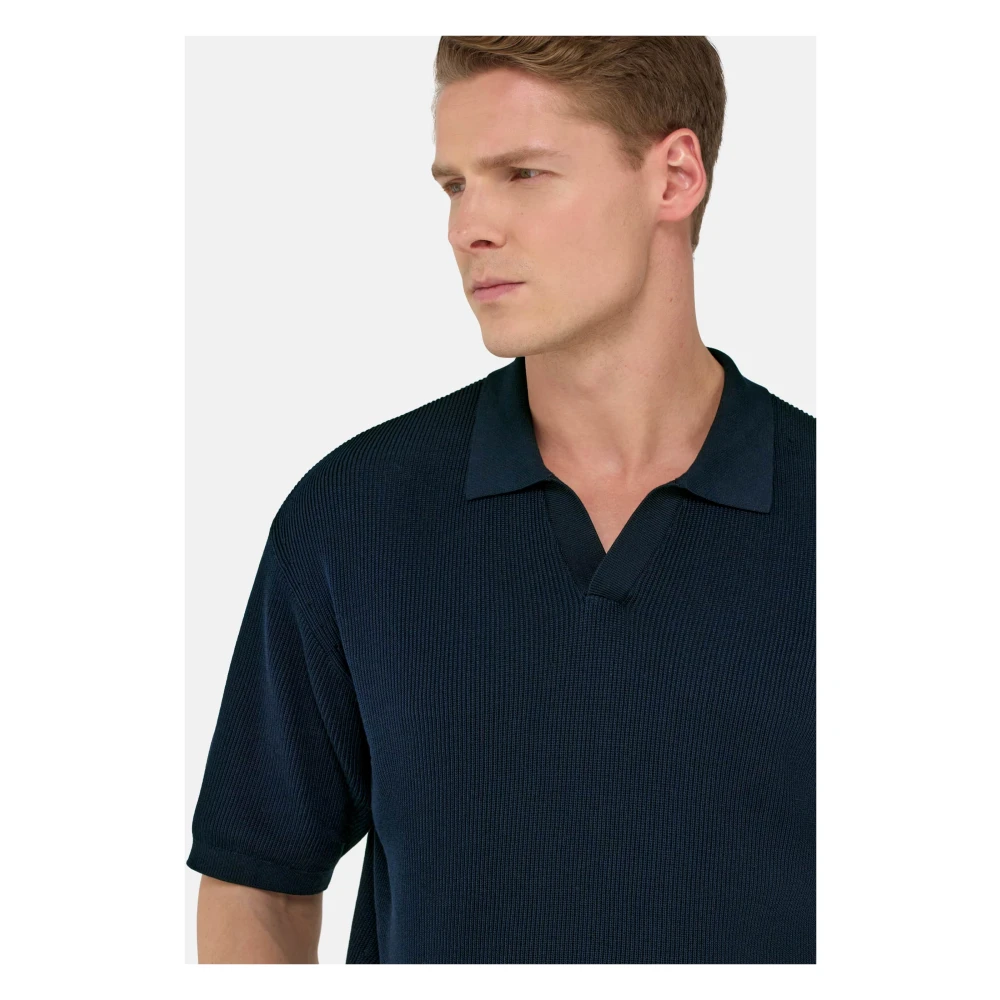 Boggi Milano Katoen en zijden gebreid poloshirt Blue Heren